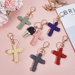 6Pcs 6 Colors Cotton Knitted Cross Pendant Decoration&nbsp;KEYC-MA00004