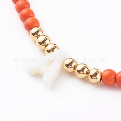 Natural Shell Initial Pendant Necklaces&nbsp;NJEW-JN03405