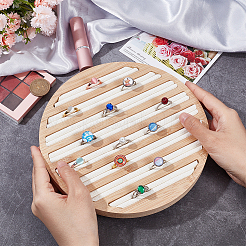 8-Slot Flat Round Bamboo Finger Ring Display Plates&nbsp;RDIS-WH0009-016A