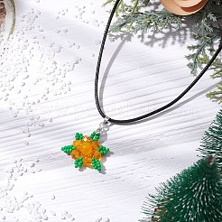 Natural Malaysia Jade Dyed & Glass Snowflake Pendant Necklaces&nbsp;NJEW-JN05054-02