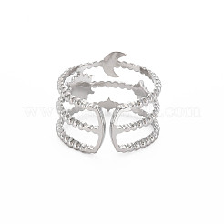 Non-Tarnish 304 Stainless Steel Sun and Moon Open Cuff Ring for Women&nbsp;RJEW-S405-152P