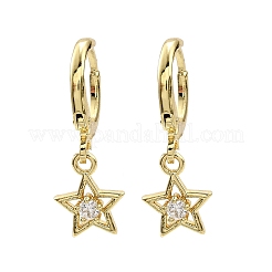 Star Brass Micro Pave Clear Cubic Zirconia Hoop Earrings&nbsp;EJEW-H157-04G