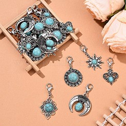 20Pcs 5 Style Alloy Pave Imitation Turquoise Pendant Decorations&nbsp;HJEW-YW00195