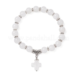 Natural Malaysia Jade Cross Charm Bracelets&nbsp;BJEW-JB12259-04