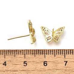 Butterfly Brass Micro Pave Cubic Zirconia Ear Studs&nbsp;EJEW-D304-34G