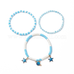 3Pcs 3 Styel Glass Seed & Polymer Clay Beaded Stretch Bracelets Set&nbsp;BJEW-JB08854-01