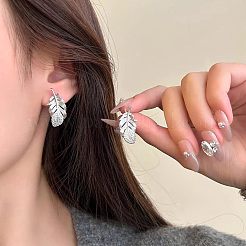 Alloy Rhinestone Feather Stud Earrings for Women&nbsp;WG36FE1-01