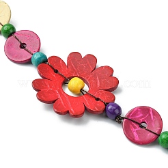 Dyed Natural Coconut Flower & Flat Round Beaded Necklaces&nbsp;NJEW-B088-02