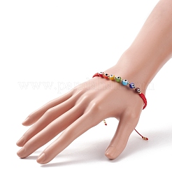 Lampwork Round Evil Eye Braided Bead Bracelet&nbsp;BJEW-TA00139-01