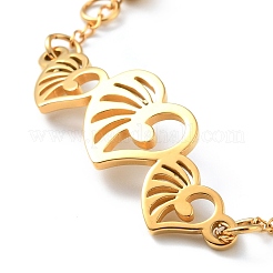 PVD Vacuum Plating 304 Stainless Steel Heart Link Bracelet with Beaded Chains for Women&nbsp;BJEW-E108-09G