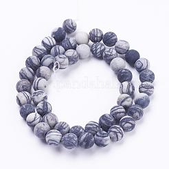 Natural Black Silk Stone/Netstone Beads Strands&nbsp;G-F520-57-4mm