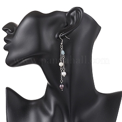 Oval Natural Aquamarine & Natural Cultured Freshwater Pearl Dangle Earrings&nbsp;EJEW-JE06876