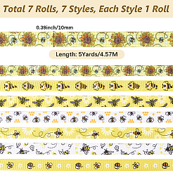 7 Rolls 7 Styles Polyester Bees Printed Grosgrain Ribbons Set&nbsp;SRIB-CY0001-02A