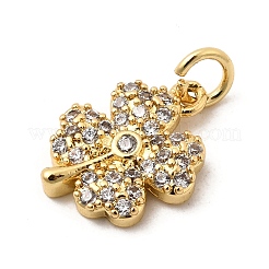 Brass Micro Pave Clear Cubic Zirconia Clover Charms&nbsp;KK-I360-043G