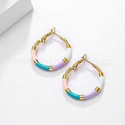 Golden 304 Stainless Steel Hoop Earrings with Enamel&nbsp;SQ2543-1