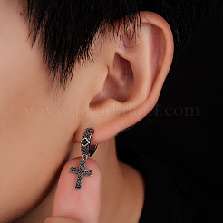 304 Stainless Steel Cubic Zirconia Hoop Dangle Earrings for Men&nbsp;WG5B424-01