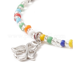 Colorful Seed Beaded Stretch Bracelet with Brass Charms for Women&nbsp;BJEW-JB09218-03
