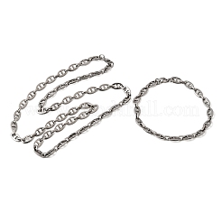 304 Stainless Steel Mariner Link Chains Bracelet & Necklace Jewelry Sets&nbsp;SJEW-L199-16P