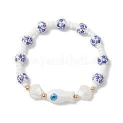 Handmade Flower Printed Porcelain Ceramic Glass Beaded Bracelets for Women&nbsp;BJEW-MZ00291