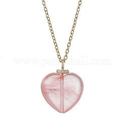 3Pcs 3 Styles Cherry Quartz Glass & Opalite & Natural Rose Quartz Heart Pendant 304 Stainless Steel Cable Chain Necklaces for Women&nbsp;NJEW-JN05971