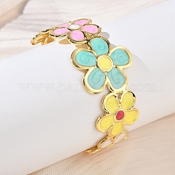 Flower Brass Enamel Cuff Bangles for Women&nbsp;BJEW-A173-06G