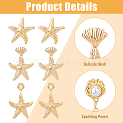 3 Pairs 3 Style Alloy Starfish Dangle Stud Earrings with Plastic Pearl Beaded&nbsp;EJEW-FI0002-95