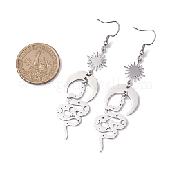 Snake & Sun & Moon 201 Stainless Steel & Brass Dangle Earrings for Women&nbsp;EJEW-TA00497