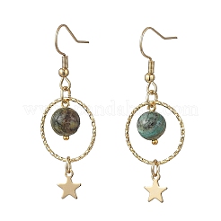 2 Pairs 2 Styles Natural Green Line Jasper Beads & Brass Dangle Earrings&nbsp;EJEW-JE07251