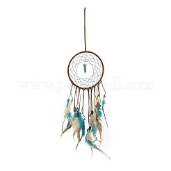 Iron Synthetic Turquoise Woven Web/Net with Feather Pendant Decorations&nbsp;AJEW-B016-02