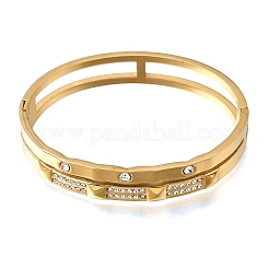 304 Stainless Steel Crystal Rhinestone Double Layer Hinged Cuff Bangles for Women&nbsp;SA-CBAF851-01G