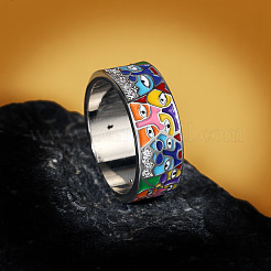 Eye Pattern Brass Micro Pave Clear Cubic Zirconia Enamel Finger Rings&nbsp;FS-WGB4C19-03