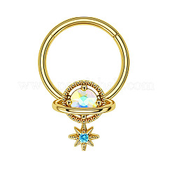 304 Stainless Steel Nose Ring with Brass Pave Clear AB Cubic Zirconia Planet Charms&nbsp;FS-WG57CFD-04