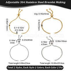 4Pcs 4 Style Adjustable 304 Stainless Steel Slider Bracelet/Bolo Bracelets Making&nbsp;STAS-BBC0004-62