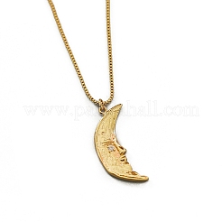Brass Micro Pave Cubic Zirconia Moon with Face Pendant Necklaces for Women&nbsp;FIND-PW0026-01