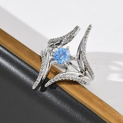 Brass Micro Pave Cubic Zirconia Cuff Open Rings for Women&nbsp;RJEW-L343-09P-02