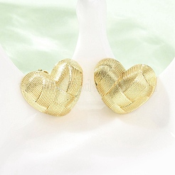 Woven Heart Brass Stud Earrings&nbsp;EJEW-D351-05G