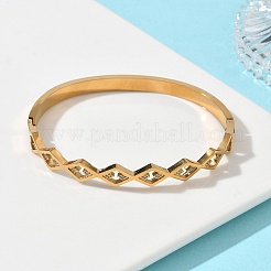 7MM 304 Stainless Steel Pave Clear Cubic Zirconia Rhombus Hinged Bangles for Women&nbsp;BJEW-C151-02G