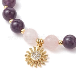Natural Amethyst & Quartz Crystal & Rose Quartz Round Beaded Bracelets&nbsp;BJEW-JB11934-02
