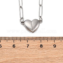 304 Stainless Steel Double-Sided Magnetic Heart Pendant Paperclip Chain Necklaces&nbsp;NJEW-U028-02P
