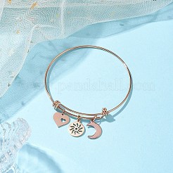 Heart & Sun & Moon Adjustable 304 Stainless Steel Charm Bangles for Women&nbsp;BJEW-JB10553
