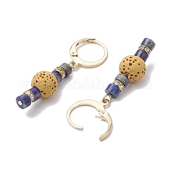3 Pairs Natural Lava Rock & Natural Howlite & Natural Lapis Lazuli Beaded Hoop Earrings&nbsp;EJEW-JE06177