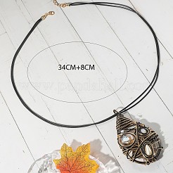 Alloy Glass Pendant Black Waxed Cord Necklaces for Women&nbsp;FS-WG2748D-02