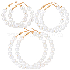 6 Pairs 3 Styles Plastic Imitation Pearl Beaded Hoop Earrings&nbsp;EJEW-SP0001-20G