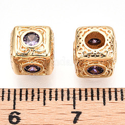 Brass Micro Pave Cubic Zirconia Beads&nbsp;KK-C051-28G-01