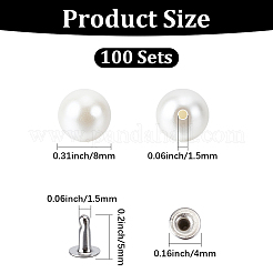 100 Bags ABS Plastic Imitation Pearl Rivet Studs&nbsp;DIY-GF0013-39