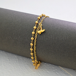 Vintage Beach Brass Butterfly Tassel Double Layer Chain Anklets for Women&nbsp;OZ0830