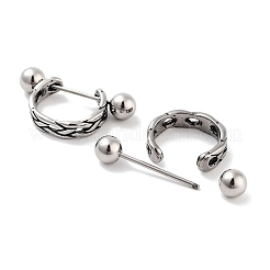 Braided 316 Surgical Stainless Steel Shield Barbell Hoop Earrings&nbsp;EJEW-Z050-58C-AS