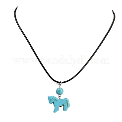 Dyed Synthetic Turquoise Horse Pendant Black Waxed Cord Necklaces&nbsp;NJEW-JN05430-01