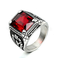 316L Stainless Steel & Cubic Zirconia Men's Vintage Carved Finger Rings&nbsp;FS-WG82D33-05
