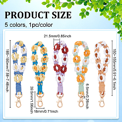 5Pcs 5 Colors Bohemian Style Cotton Flower Beaded Keychains&nbsp;KEYC-FG0001-19